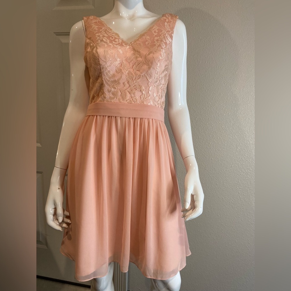 Angel Formal Dresses~Handmade~V-Neck Lace Bodice~Chiffon Skirt~Midi Dress~Size 4